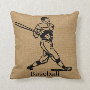 Vintager Baseball-Spieler auf Leinwand-Blick Kissen