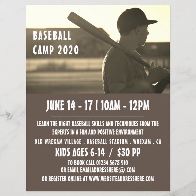 Vintager Baseballspieler, Baseballcampwerbung Flyer (Vorne)