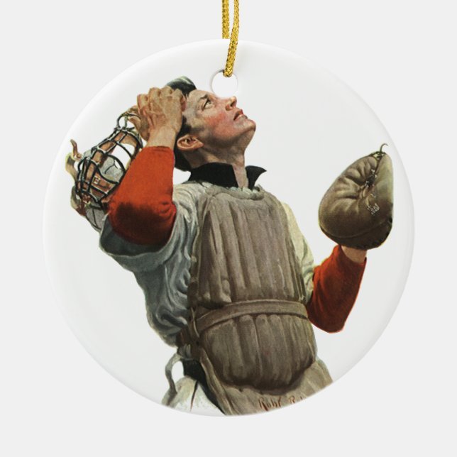 Vintager Baseballspieler, Catcher-Look Keramik Ornament (Vorne)