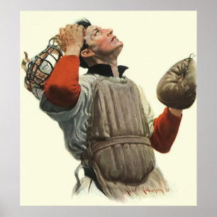 Vintager Baseballspieler, Catcher-Look Poster