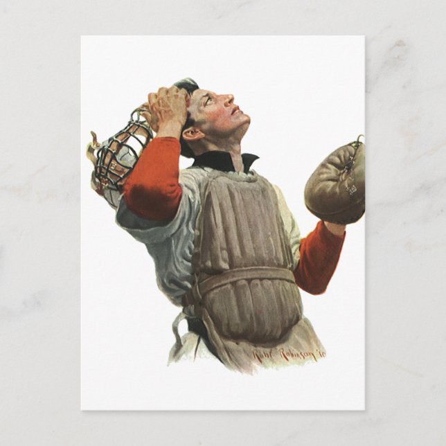 Vintager Baseballspieler, Catcher-Look Postkarte (Vorderseite)
