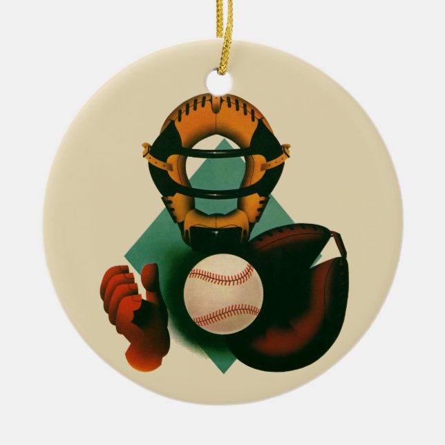 Vintager Baseballspieler, Mitt Keramikornament (Vorne)
