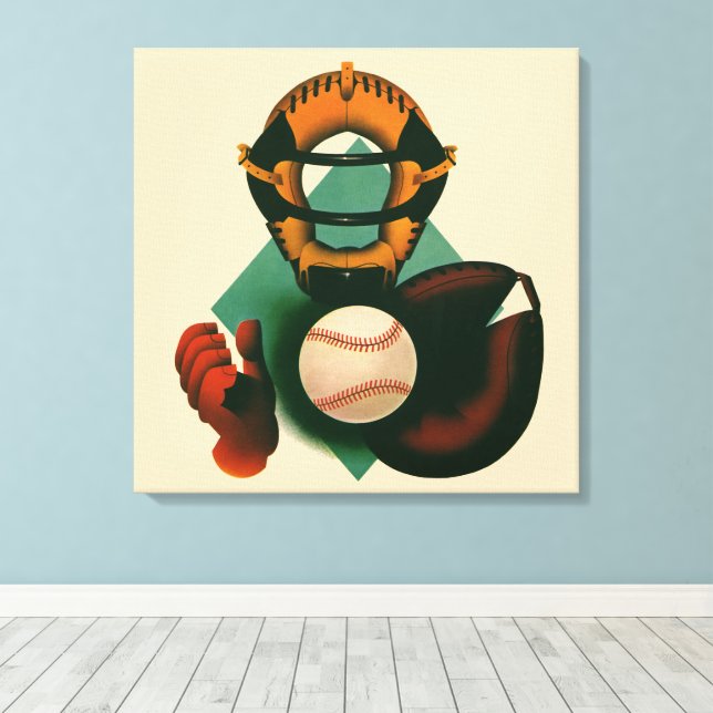 Vintager Baseballspieler, Mitt Leinwanddruck (Insitu (Holzboden))