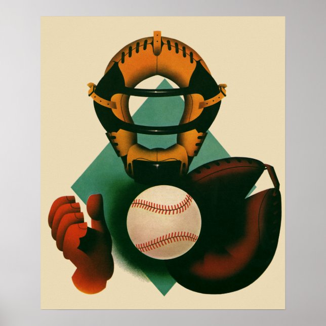 Vintager Baseballspieler, Mitt Poster (Vorne)