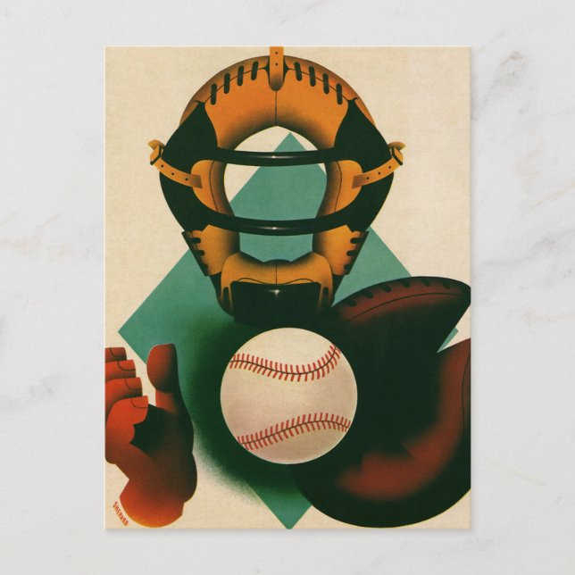 Vintager Baseballspieler, Mitt Postkarte (Vorderseite)