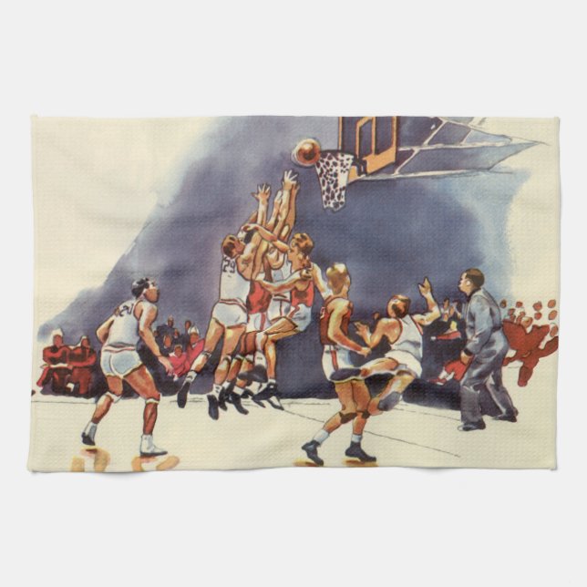 Vintager Basketball, Spieler im Spiel Geschirrtuch (Horizontal)