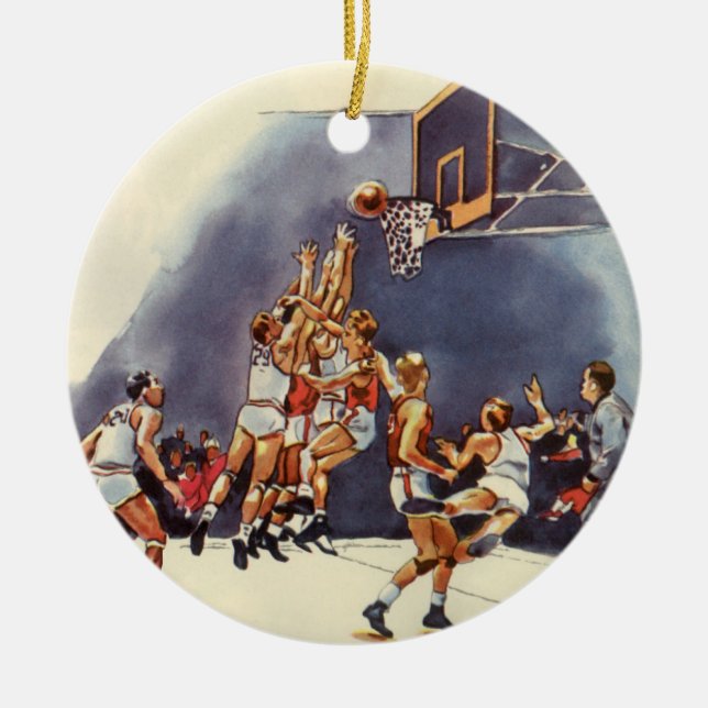 Vintager Basketball, Spieler im Spiel Keramik Ornament (Vorne)
