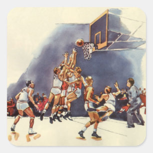 Vintager Basketball, Spieler im Spiel Quadratischer Aufkleber