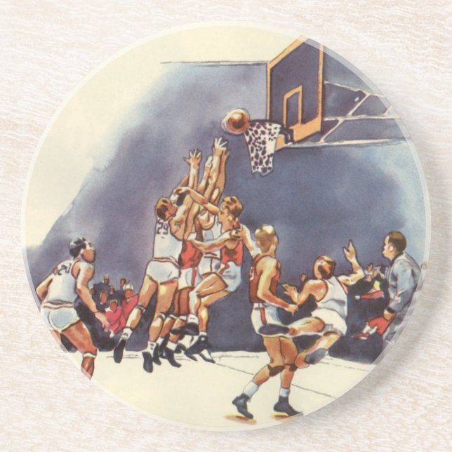 Vintager Basketball, Spieler im Spiel Sandstein Untersetzer (Vorne)