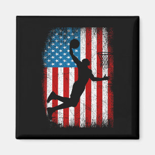 Vintager Basketball unter amerikanischer Flagge 4. Magnet