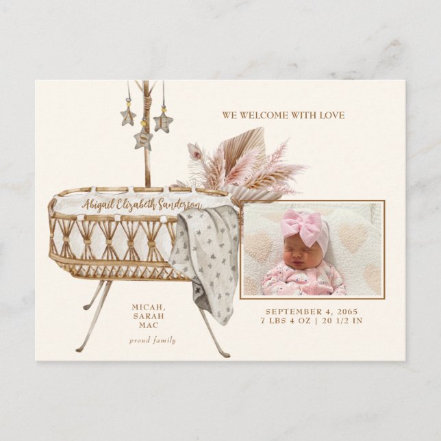 Vintager Bassinet Pampas Foto Geburtserklärung Postkarte (Vorderseite)