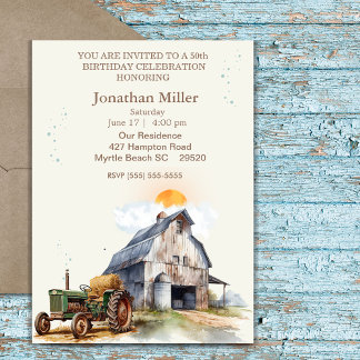 Vintager Bauernhof 50. Geburtstag Traktor Party Einladung