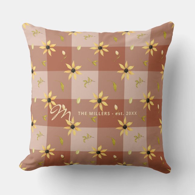 Vintager Bauernhof Blumendach Terrakotta Büffel Ka Kissen (Vorderseite)