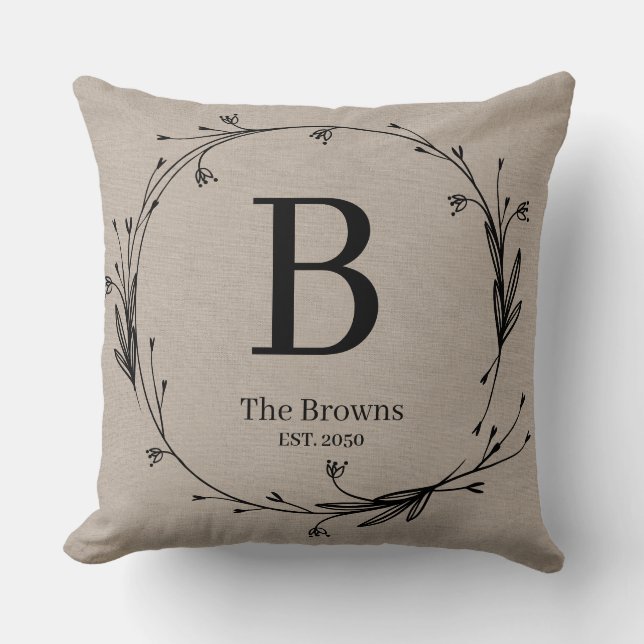 Vintager Bauernhof Familie Mit Monogramm Leinen au Kissen (Vorderseite)