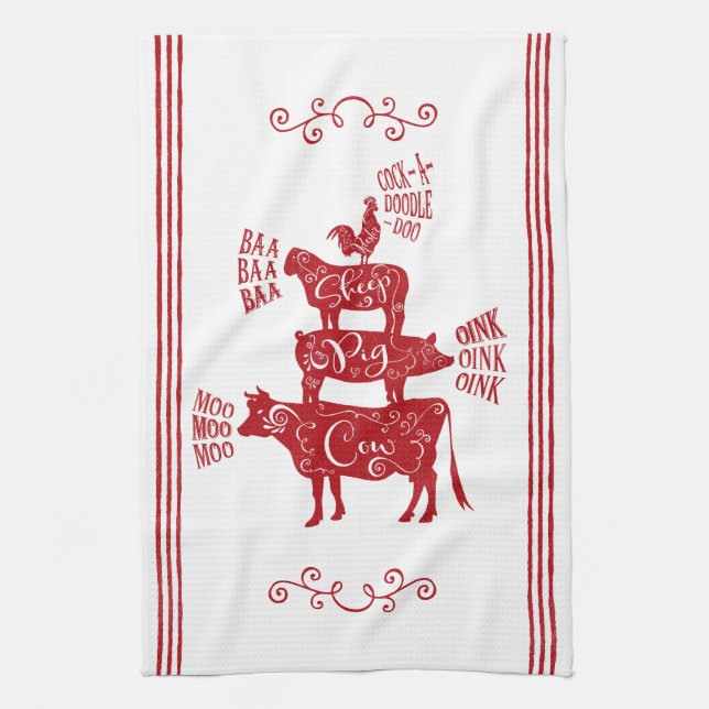 Vintager Bauernhof, gekocht Geschirrtuch (Vertikal)