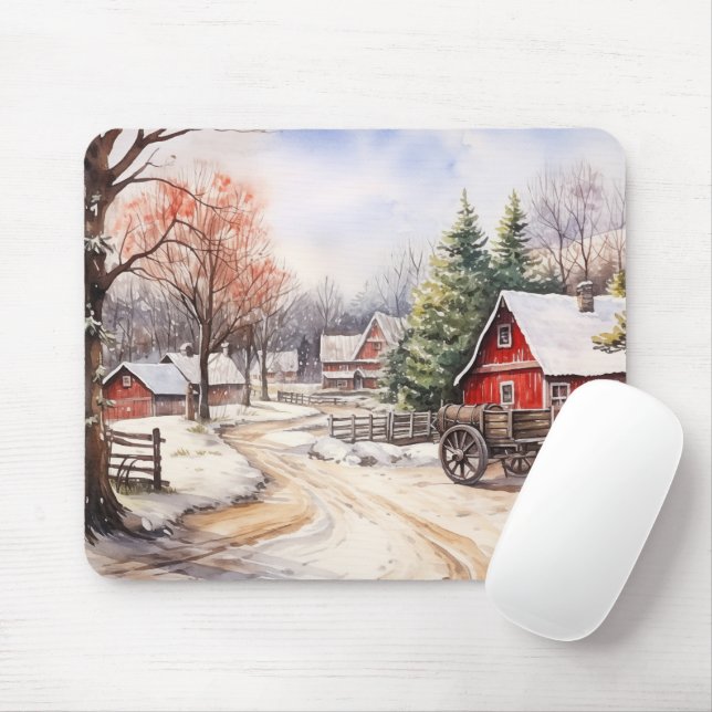 Vintager Bauernhof im Winter Mousepad (Mit Mouse)