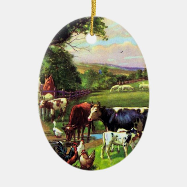 Vintager Bauernhof Keramikornament (Vorne)