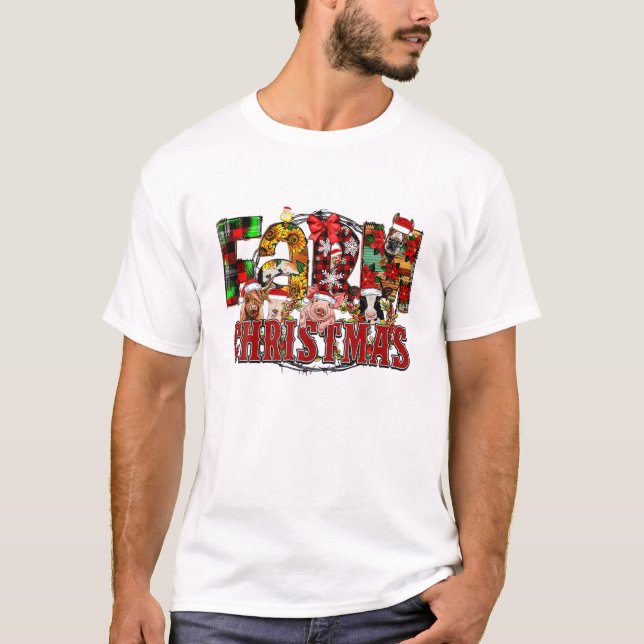 Vintager Bauernhof Weihnachtsbaum Kariert Red Leop T-Shirt (Vorderseite)