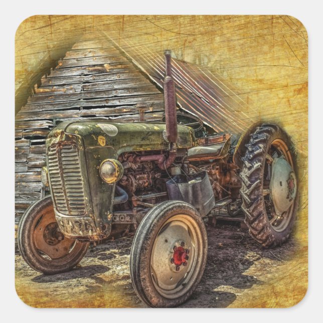 Vintager Bauerntraktor Quadratischer Aufkleber (Vorderseite)