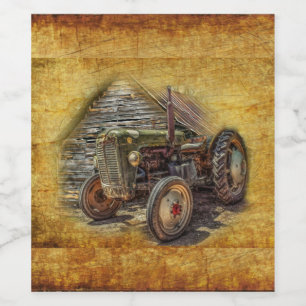 Vintager Bauerntraktor Weinetikett