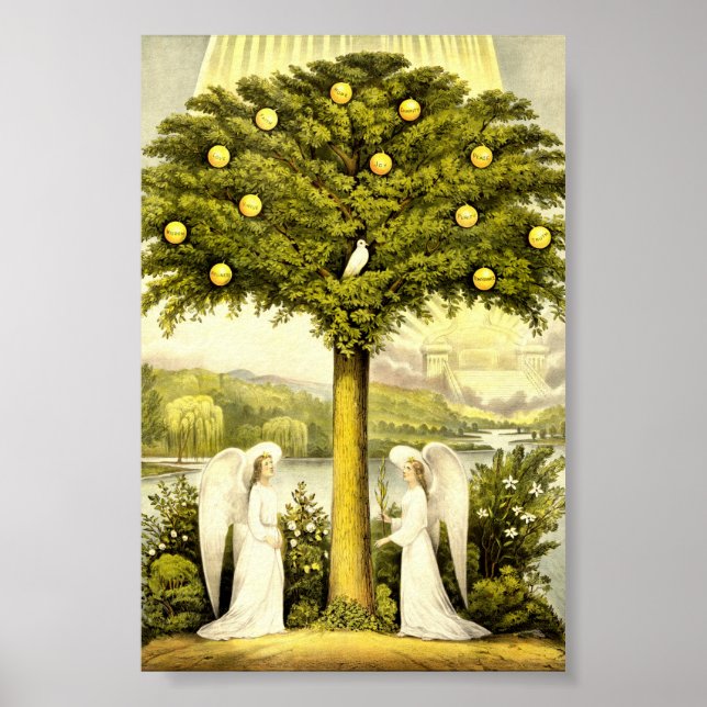 Vintager Baum des Lebens Christliche Illustration  Poster (Vorne)