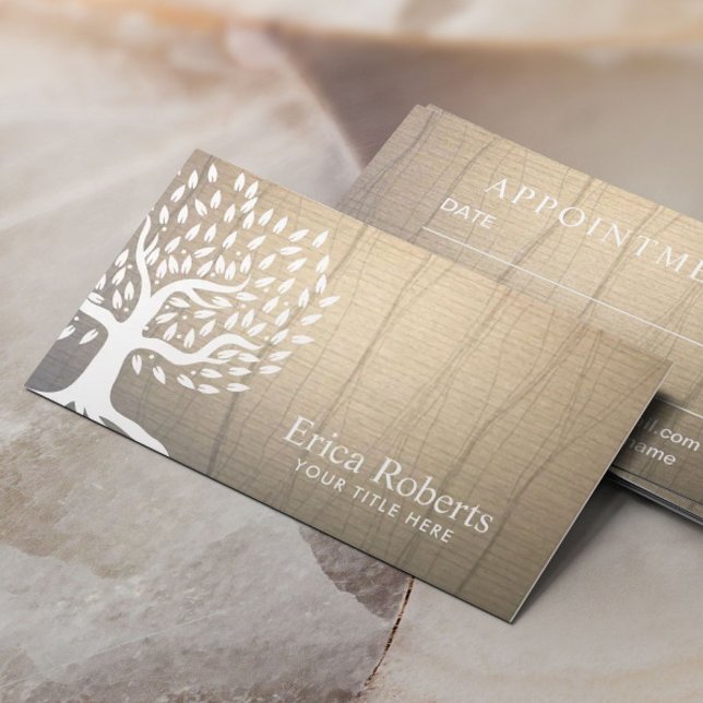 Vintager Baum Elegante Linen Textur Ernennung Terminkarte (Von Creator hochgeladen)