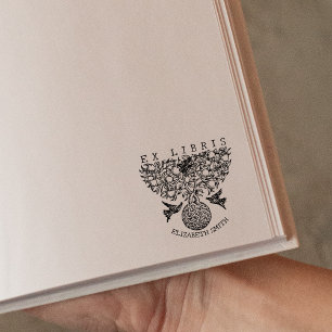 Vintager Baum mit Vögeln, Buch Ex Libris Gummistempel