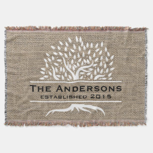 Vintager Baum-rustikaler Leinwand-Familienname Decke