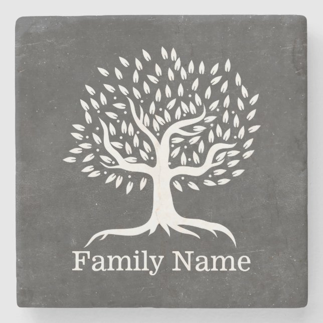 Vintager Baum-rustikaler Tafel-Familienname Steinuntersetzer (Vorderseite)