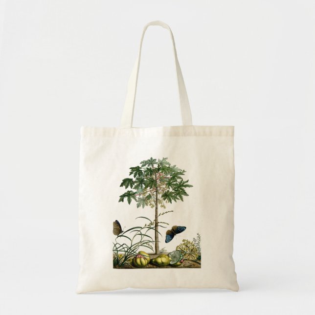 Vintager Baum und Schmetterlinge der Papaya Tragetasche (Vorne)