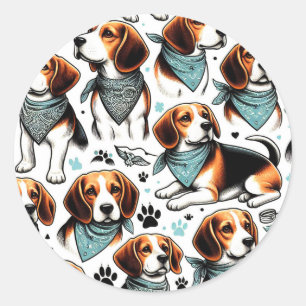 Vintager Beagle Welpe nahtlos Runder Aufkleber
