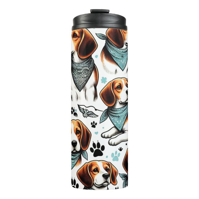 Vintager Beagle Welpe nahtlos Thermosbecher (Vorderseite)