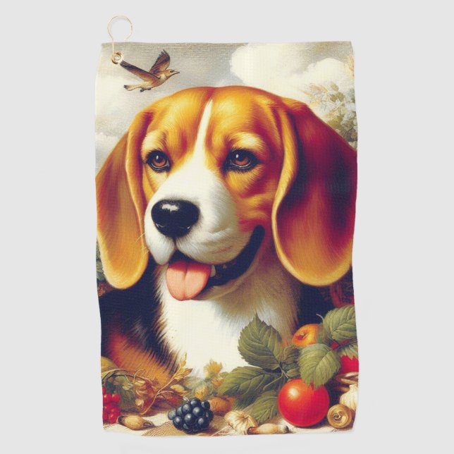 Vintager Beagle Welpenmalerei Golfhandtuch (Vorderseite)