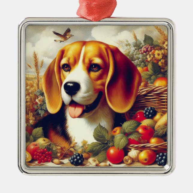 Vintager Beagle Welpenmalerei Ornament Aus Metall (Vorne)