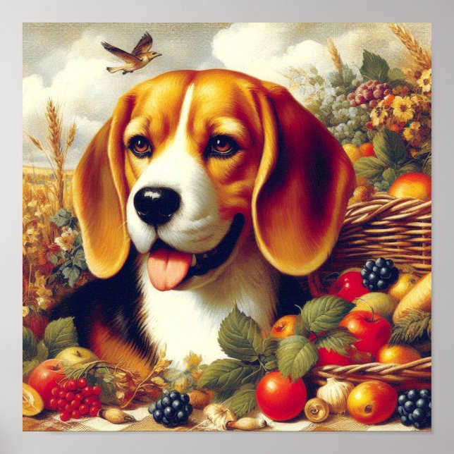 Vintager Beagle Welpenmalerei Poster (Vorne)