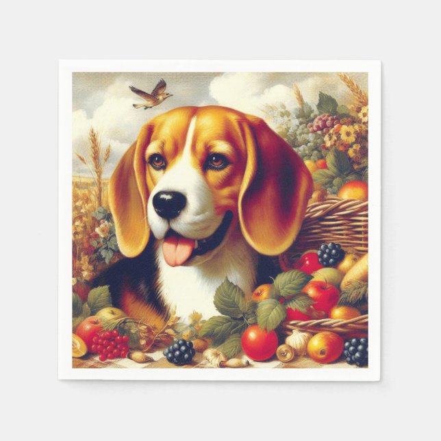 Vintager Beagle Welpenmalerei Serviette (Vorderseite)
