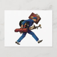 Vintager Bellhop in Uniform, Suitcase und Golf Clu
