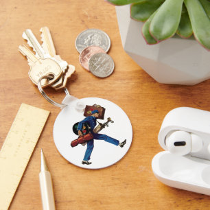 Vintager Bellhop in Uniform, Suitcase und Golf Clu Schlüsselanhänger