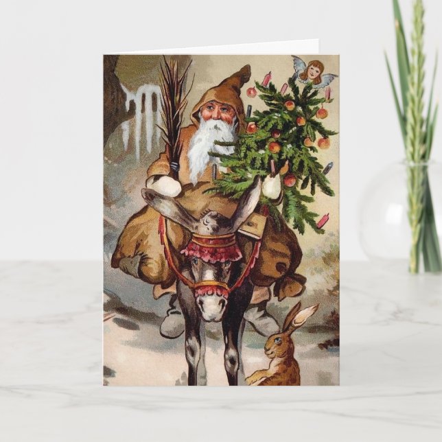 Vintager Belsnickel auf einer Weihnachtskarte Feiertagskarte (Vorderseite)
