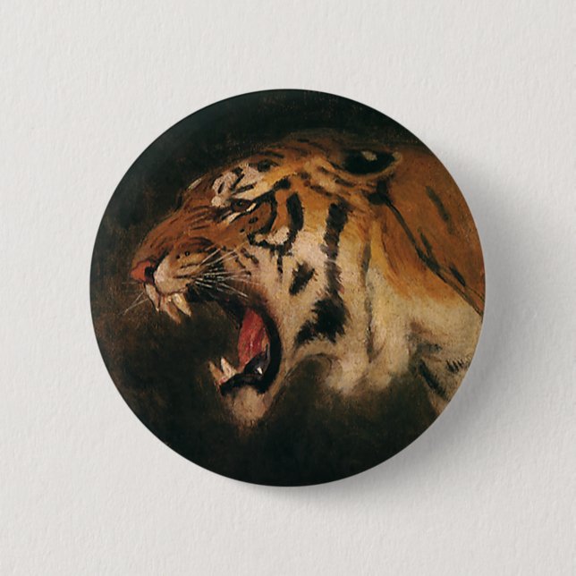 Vintager Bengalischer Tiger Big Cat Roaring, Wildt Button (Vorderseite)