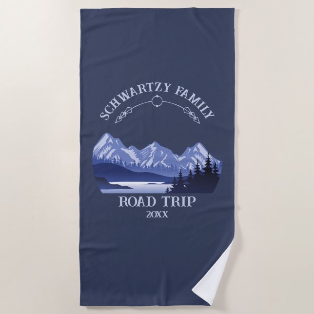 Vintager Berg Sonnenuntergang Außensee Retreat bla Strandtuch (Vorderseite)