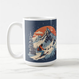 Vintager Bergpin Skifahren orange Sonnenuntergang Kaffeetasse