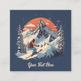 Vintager Bergpin Skifahren orange Sonnenuntergang Quadratische Visitenkarte