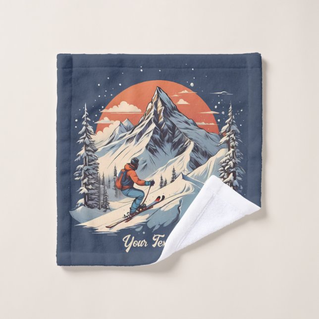 Vintager Bergpin Skifahren orange Sonnenuntergang Waschlappen (Waschlappen)