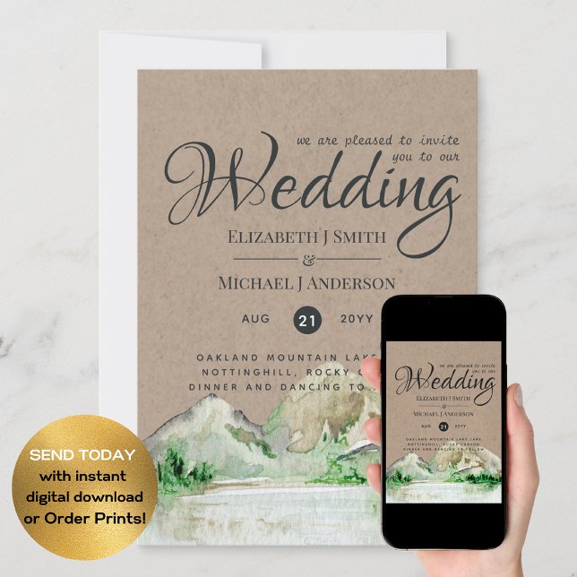 Vintager Bergsee Rustikale Hochzeit Einladung (Von Creator hochgeladen)