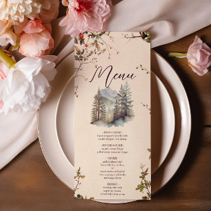 Vintager Bergwald Hochzeit von Evergreen Tree Menükarte