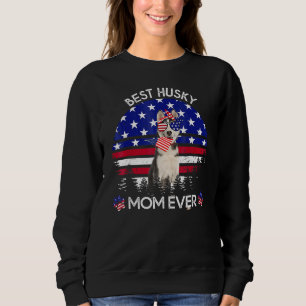 Vintager bester Husky-Mama je amerikanischer Flagg Sweatshirt