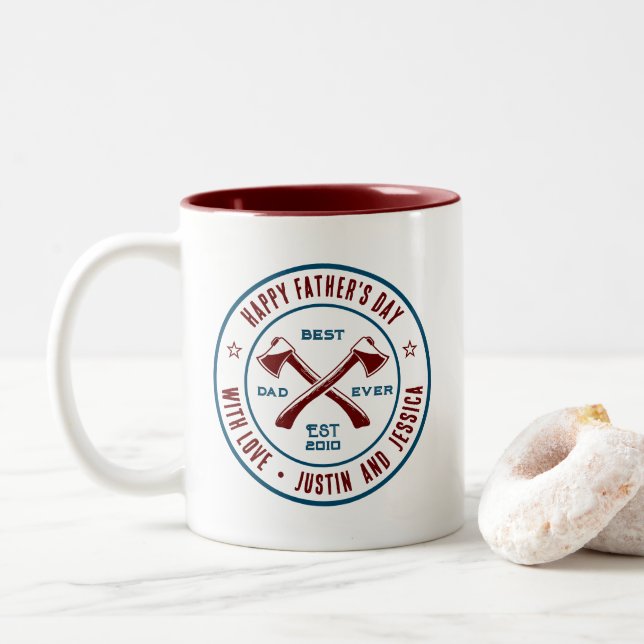 Vintager bester Vater je Personalisiertes AX-Logo Zweifarbige Tasse (Mit Donut)
