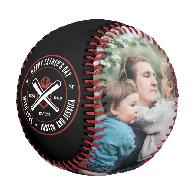 Vintager bester Vater je Personalisiertes Foto-Bat Baseball (Schrägansicht)