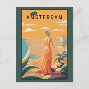 Vintager Besuch Amsterdam Niederländische Frau Tou Postkarte